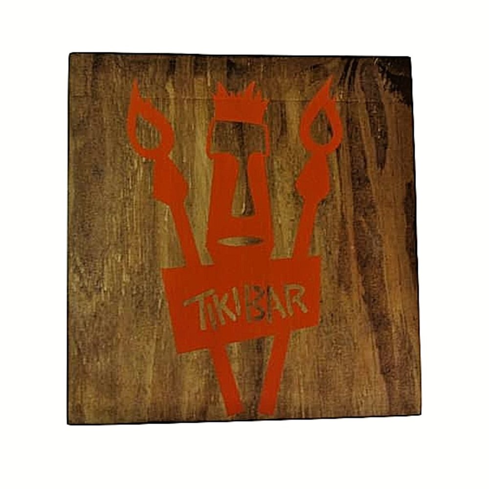 Tiki Bar Orange Tiki God Square 12x12 Wooden Sign Man Cave Poolside Perfect